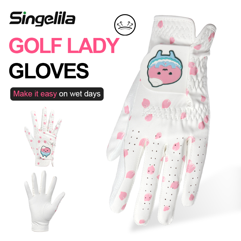 Golf Equipment Japan - ถุงมือกอล์ฟสไตล์เกาหลีและญี่ปุ่นถุงมือกอล์ฟลายใบไม้การ์ตูนผู้หญิงไมโครไฟเบอร์ทนต่อการสึกหรอถุงมือกอล์ฟกีฬากันลื่นและระบายอากาศ